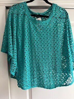 Style & Co. Teal Crochet Lace Shell